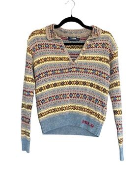 Polo by Ralph Lauren Multicolor Fair Isle Henley Sweater XS Nordic Spellout
